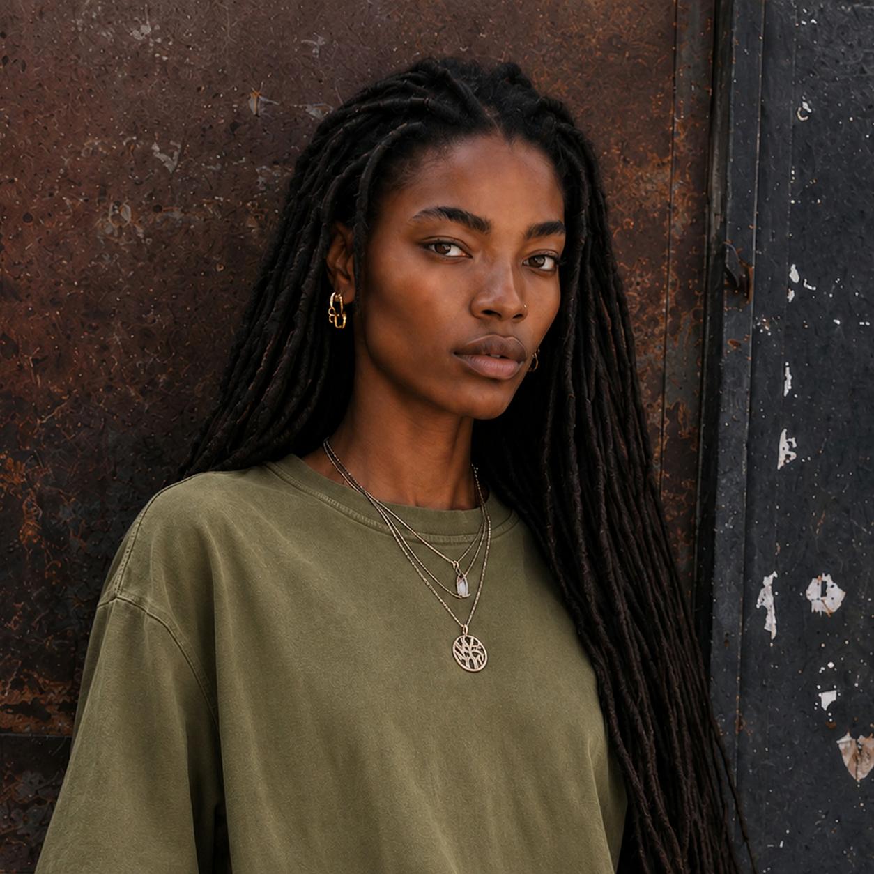 Model wearing Dreadradar Straight Locs