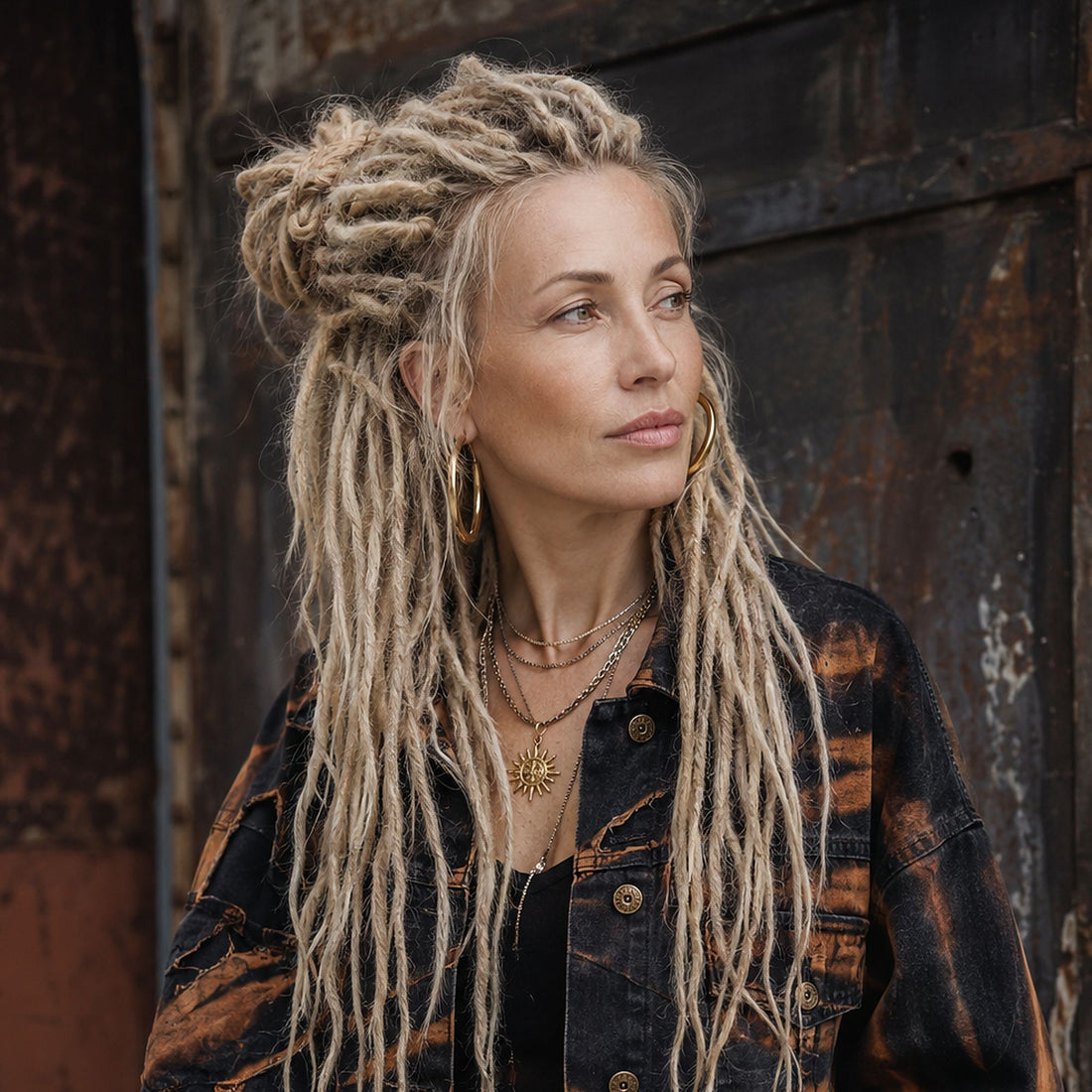Model wearing Dreadradar Straight Locs