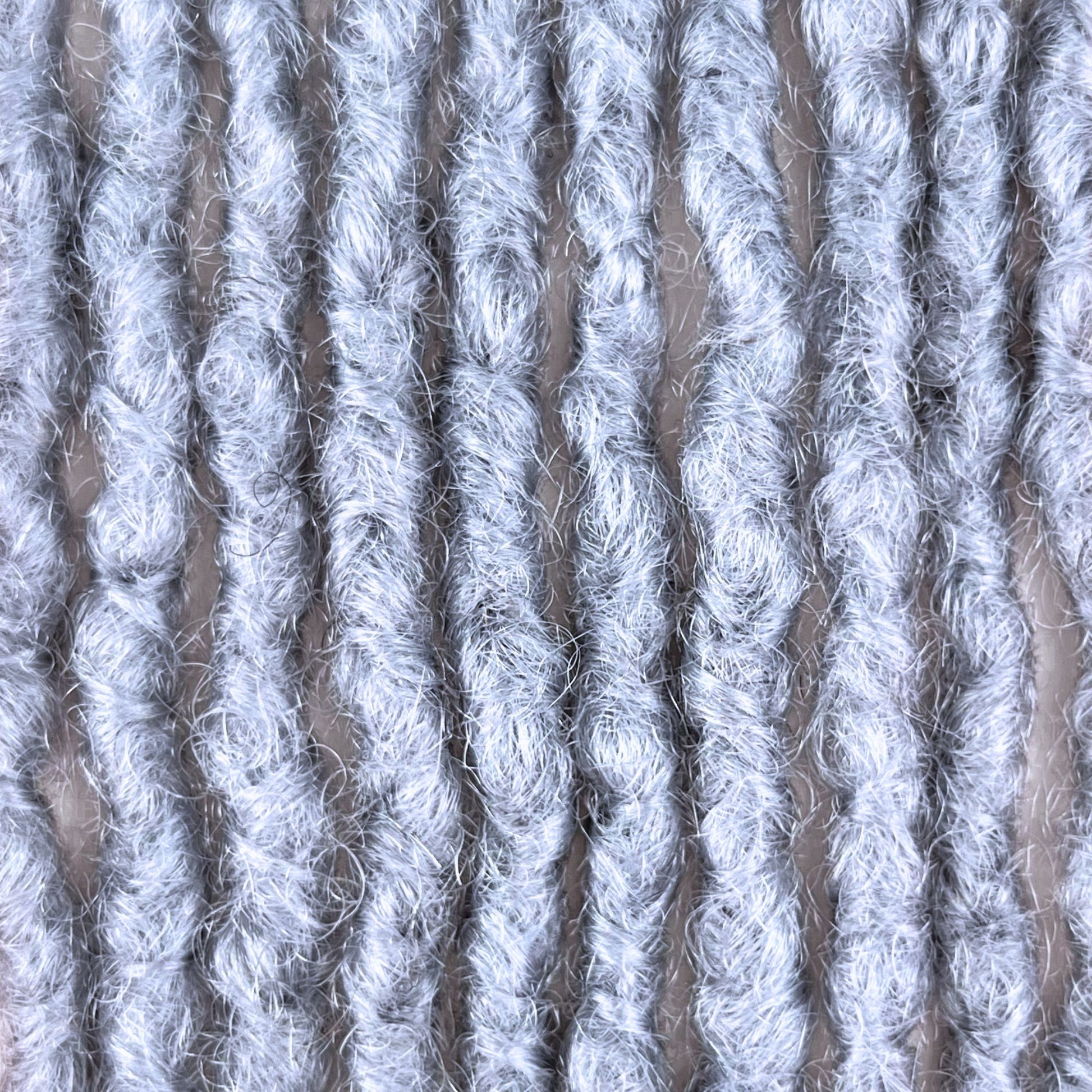 Close-up of kinky loc extensions in Grey, showing the texture and color.