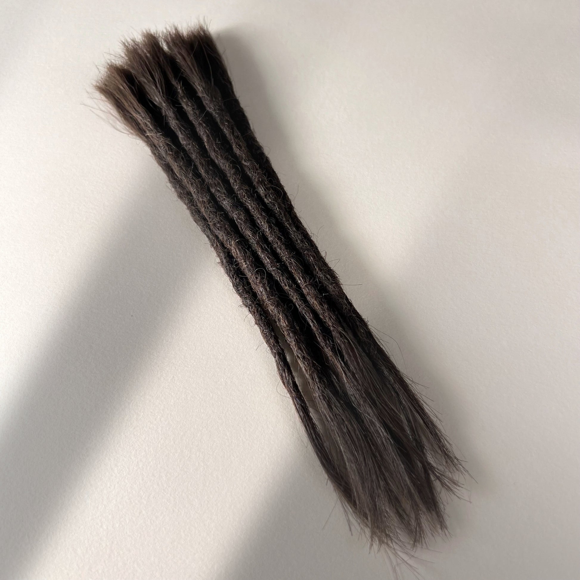 Full view of permanent straight loc extensions with open ends in Warm Espresso Brown.